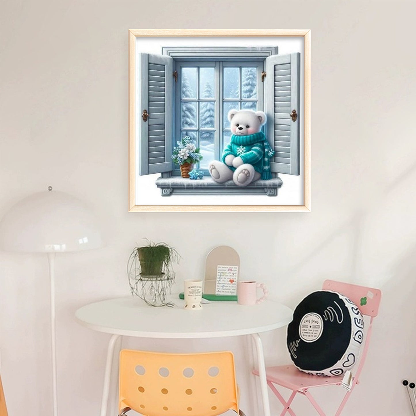 Winter Window Sill Bear - Full 11CT Stamped Cross Stitch 40x40CM - Huacan