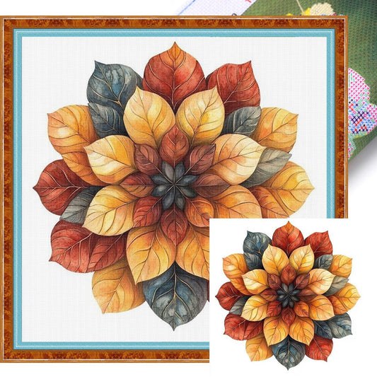 Leaf Mandala - Full 11CT Stamped Cross Stitch 40x40CM - Huacan