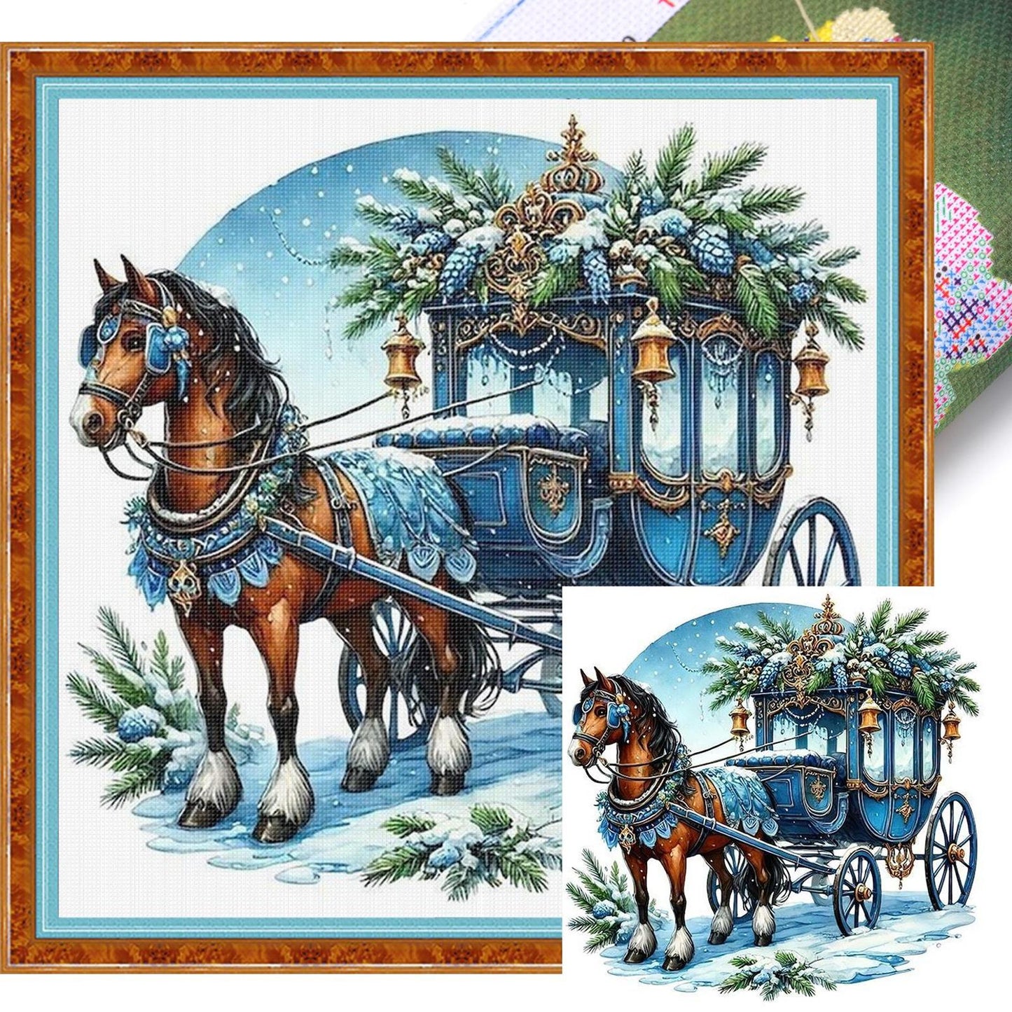 Christmas Carriage - Full 11CT Stamped Cross Stitch 40x40CM - Huacan