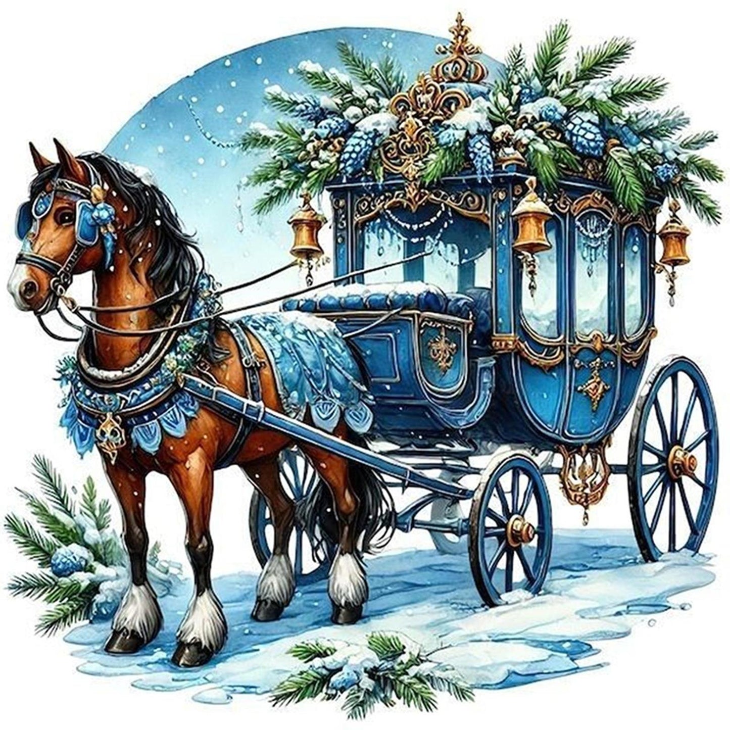 Christmas Carriage - Full 11CT Stamped Cross Stitch 40x40CM - Huacan