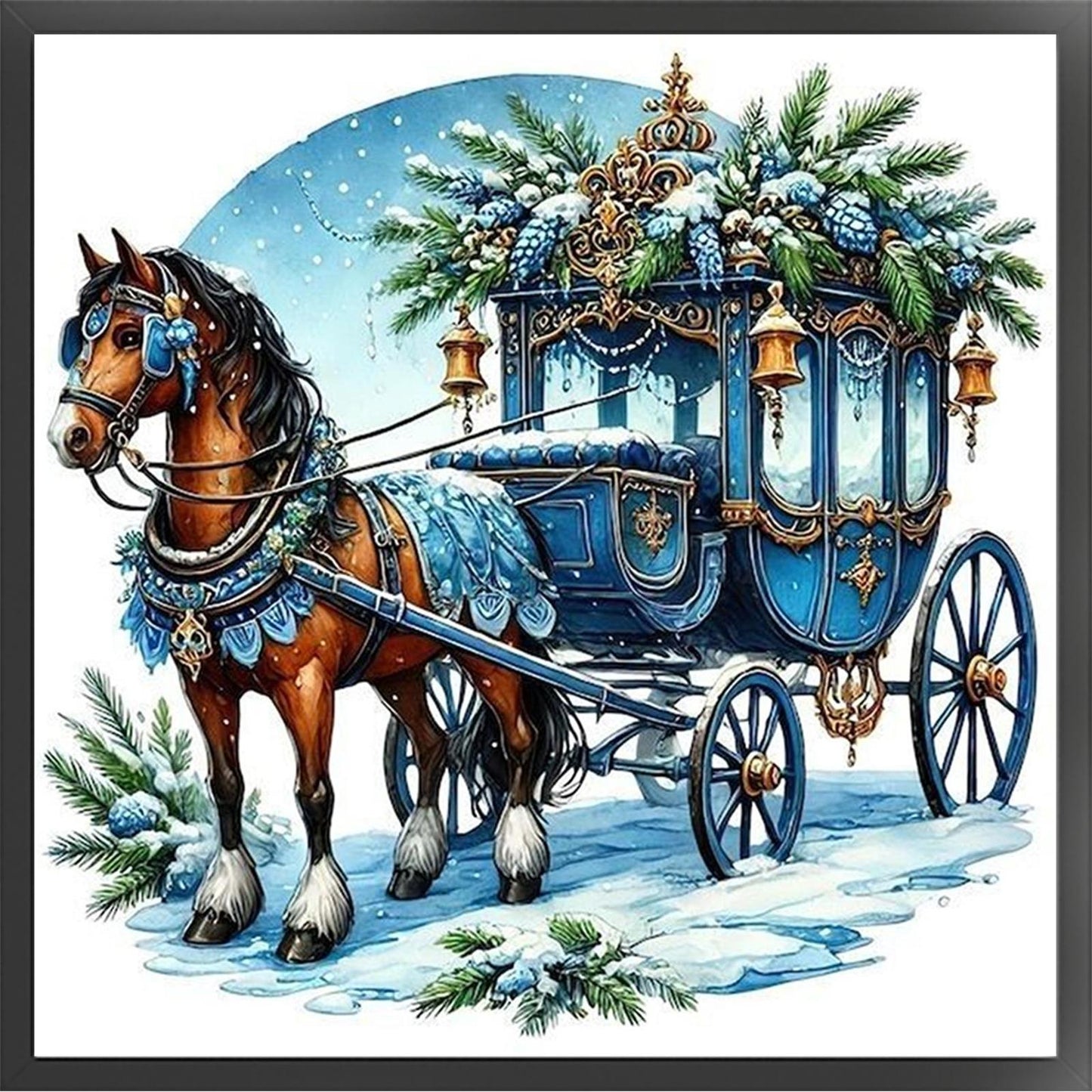 Christmas Carriage - Full 11CT Stamped Cross Stitch 40x40CM - Huacan