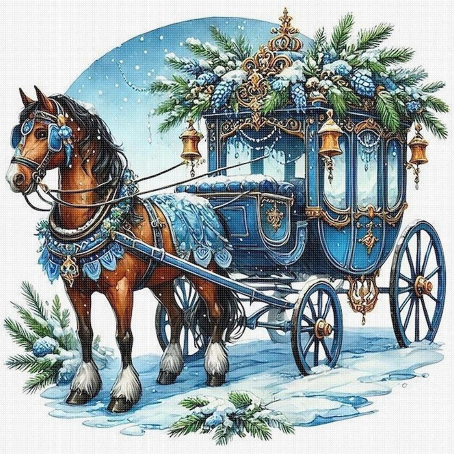 Christmas Carriage - Full 11CT Stamped Cross Stitch 40x40CM - Huacan