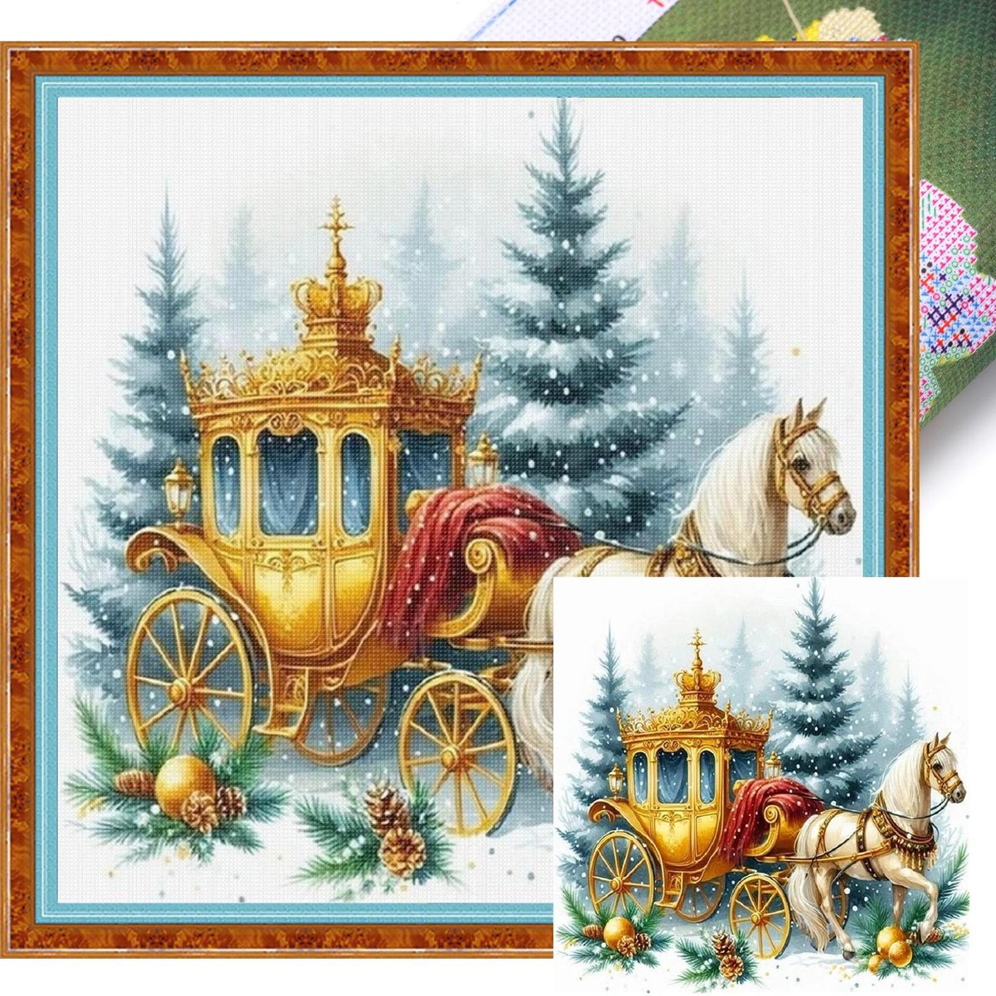 Christmas Carriage - Full 11CT Stamped Cross Stitch 40x40CM - Huacan
