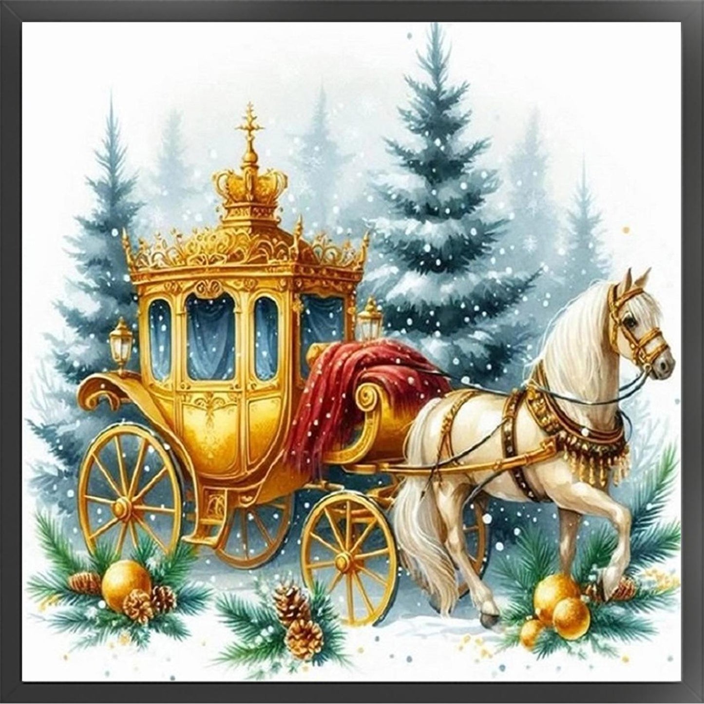 Christmas Carriage - Full 11CT Stamped Cross Stitch 40x40CM - Huacan