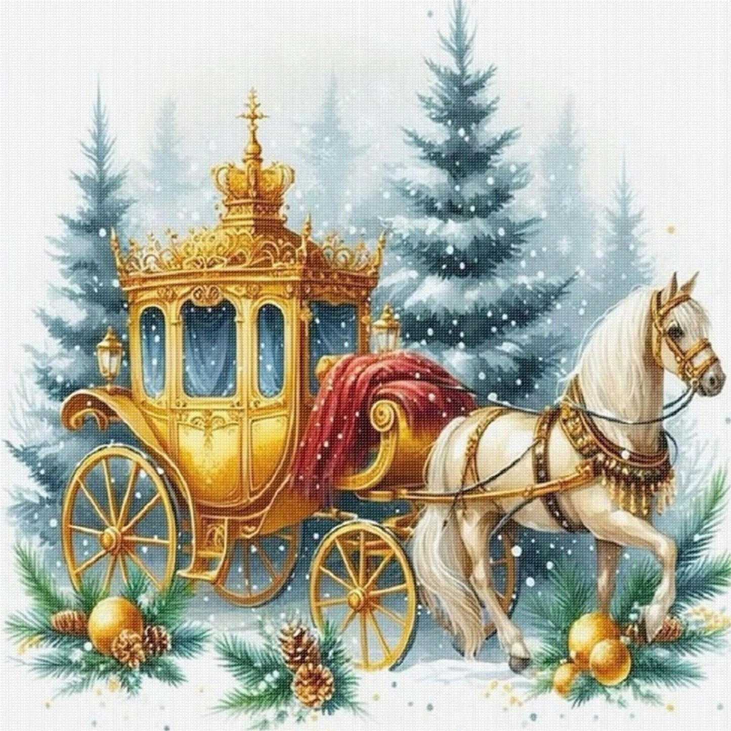 Christmas Carriage - Full 11CT Stamped Cross Stitch 40x40CM - Huacan
