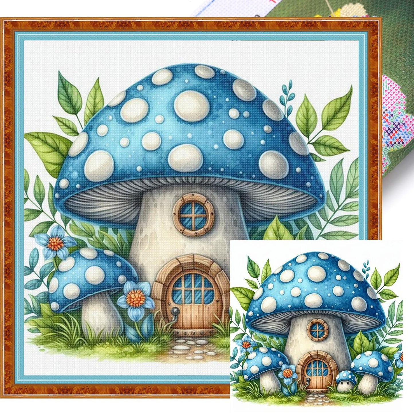 Mushroom House - Full 11CT Stamped Cross Stitch 40x40CM - Huacan