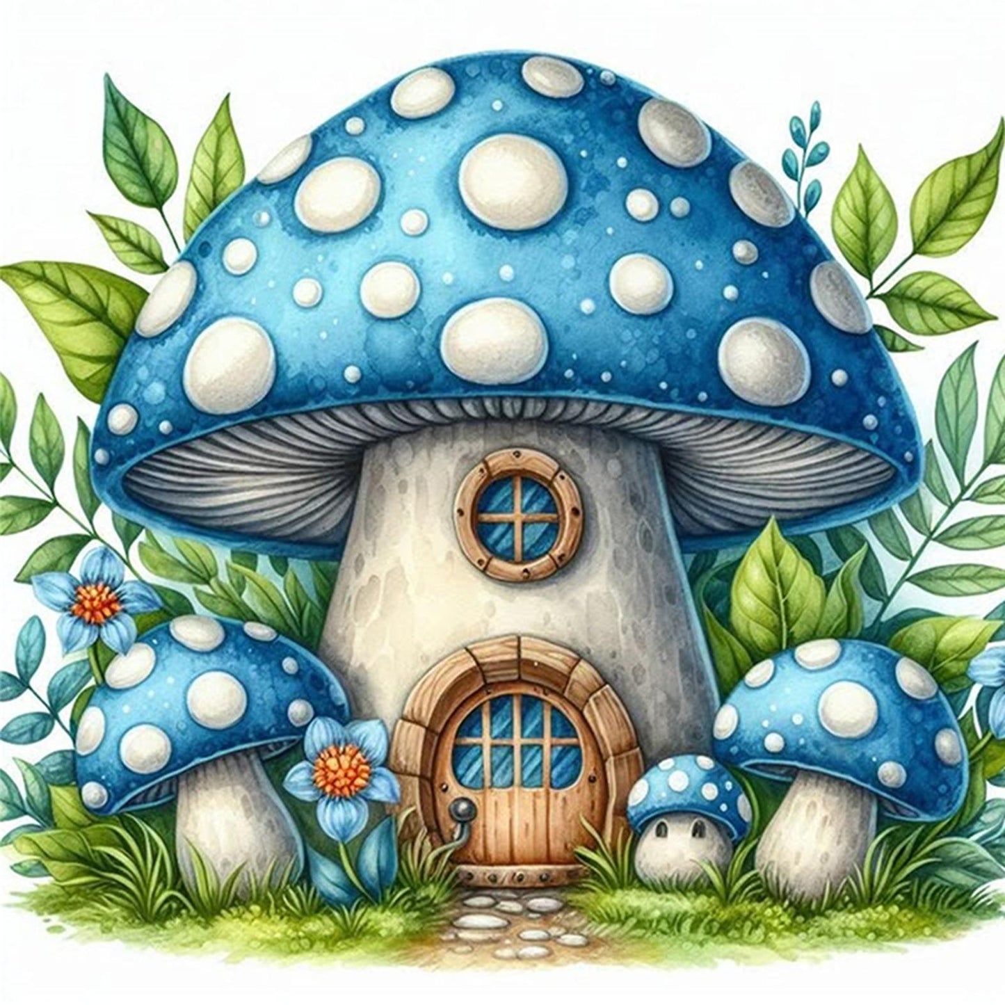 Mushroom House - Full 11CT Stamped Cross Stitch 40x40CM - Huacan