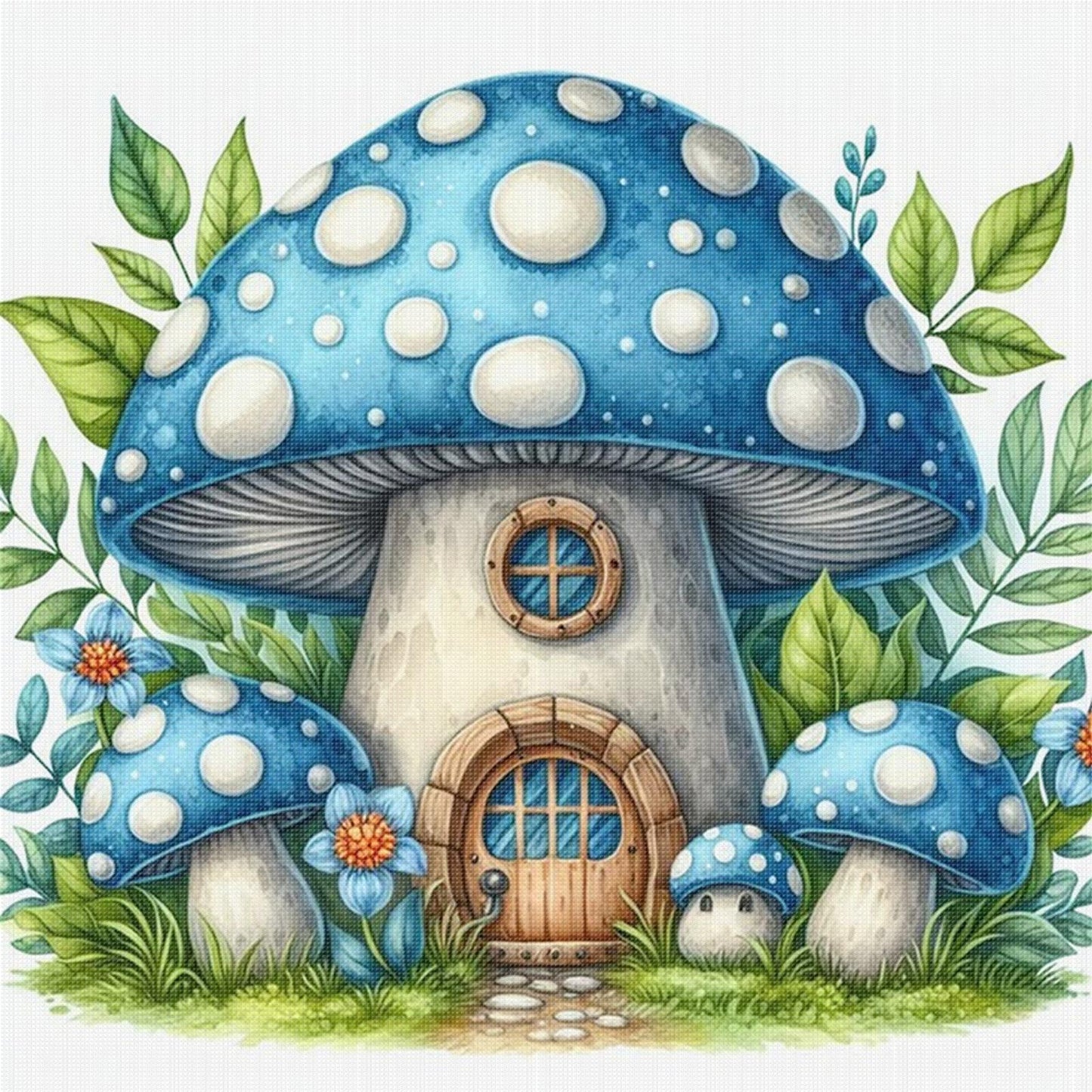 Mushroom House - Full 11CT Stamped Cross Stitch 40x40CM - Huacan