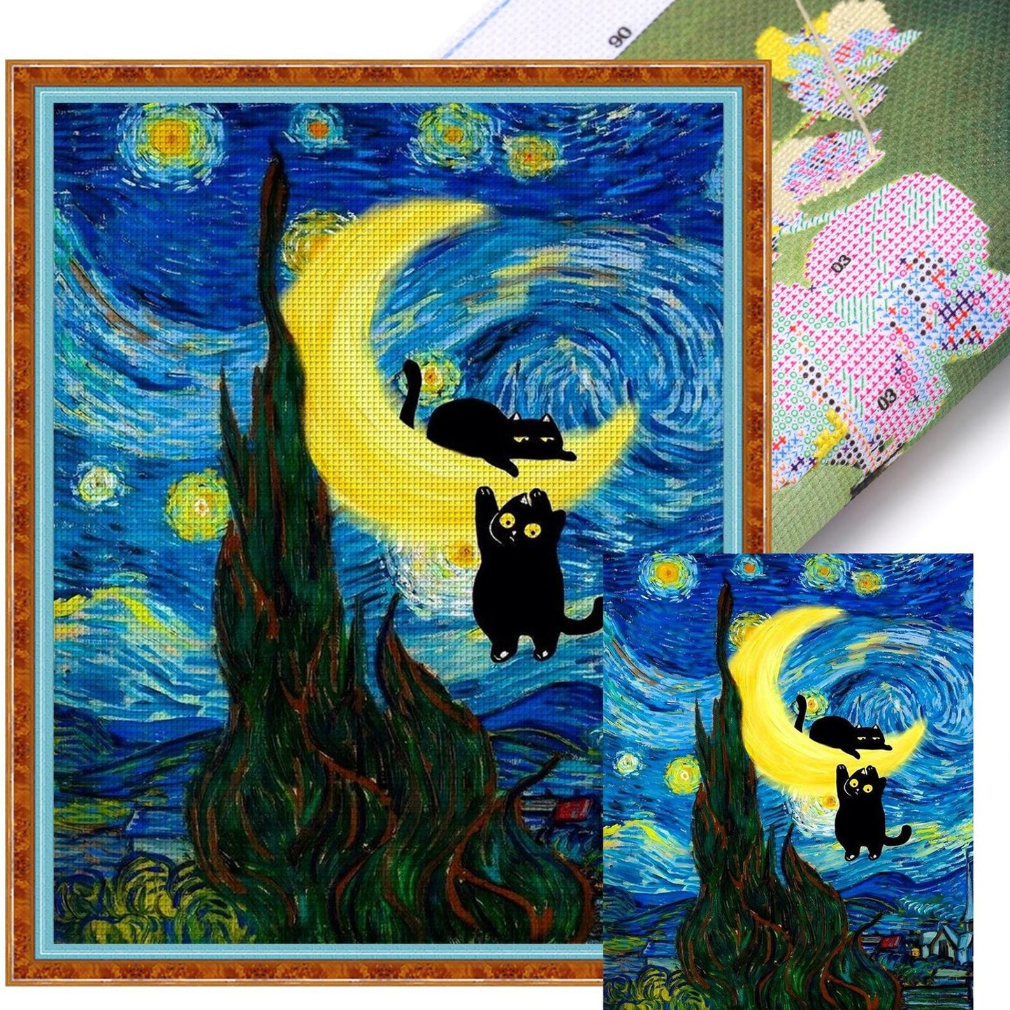 Black Cat Scenery - Full 11CT Stamped Cross Stitch 40x50CM - Huacan