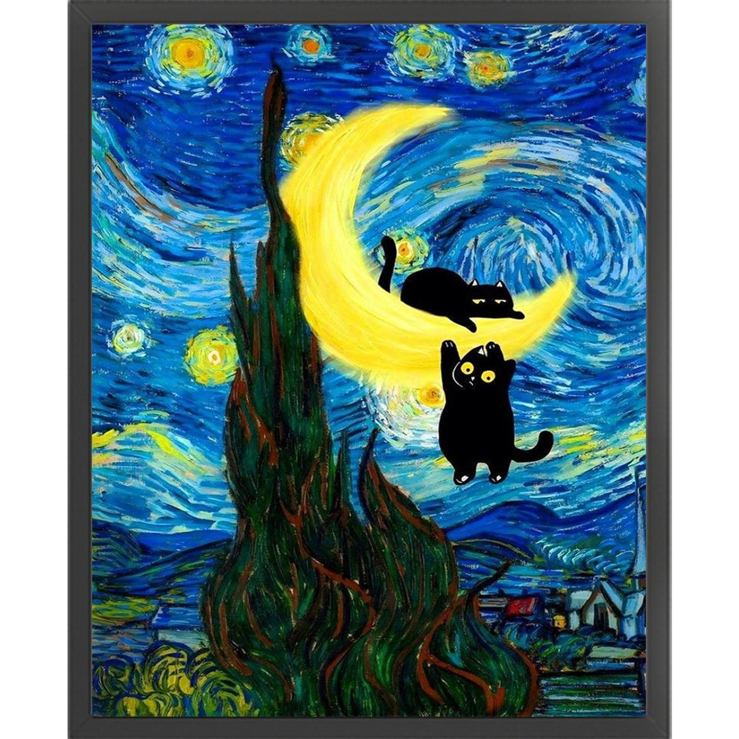 Black Cat Scenery - Full 11CT Stamped Cross Stitch 40x50CM - Huacan