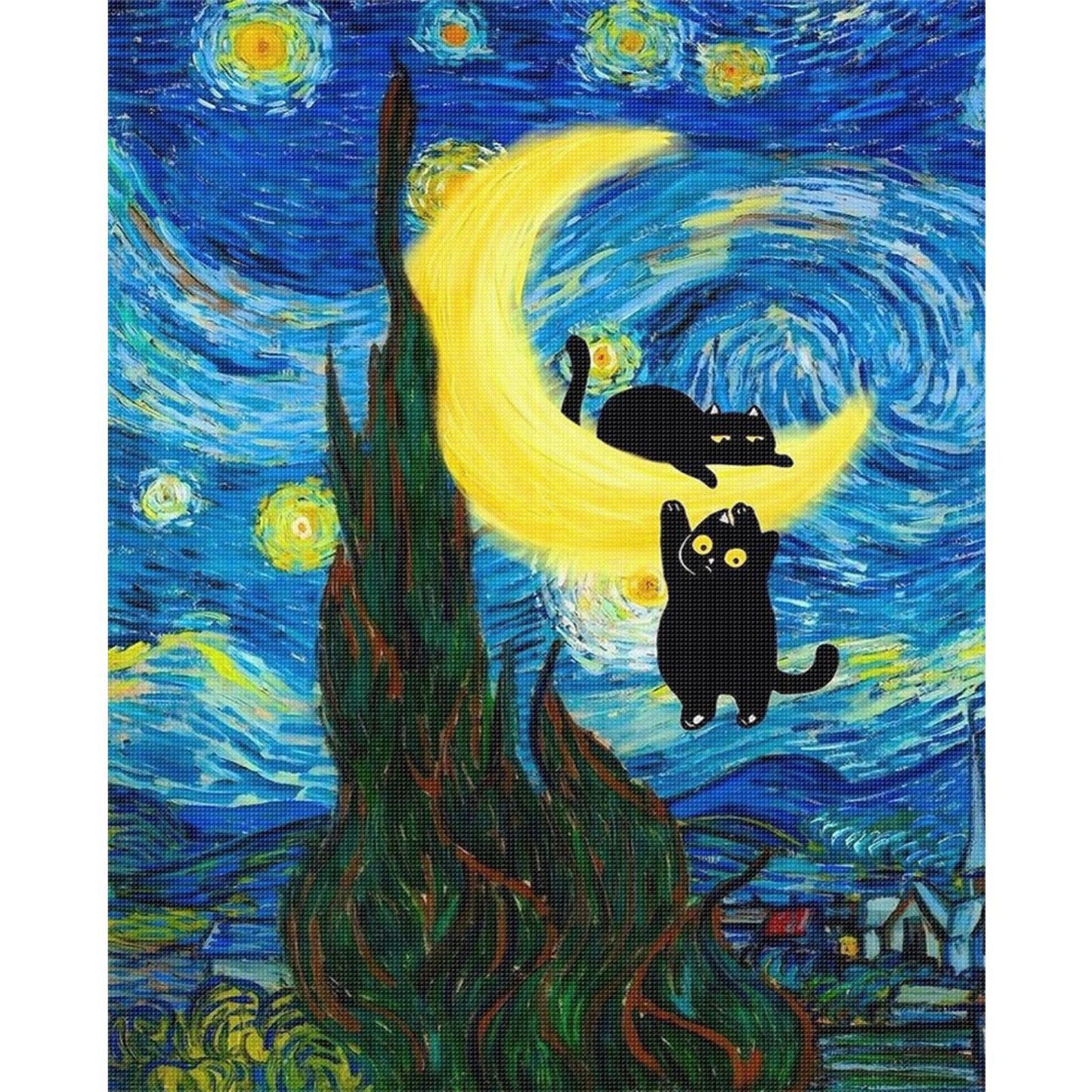 Black Cat Scenery - Full 11CT Stamped Cross Stitch 40x50CM - Huacan