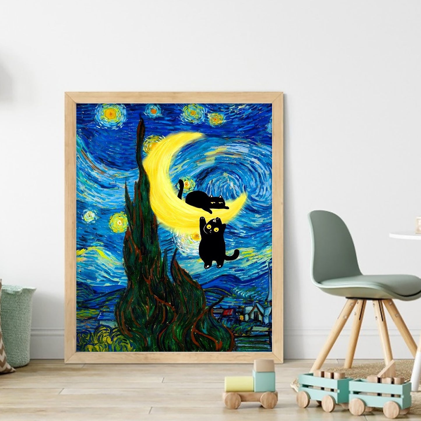 Black Cat Scenery - Full 11CT Stamped Cross Stitch 40x50CM - Huacan