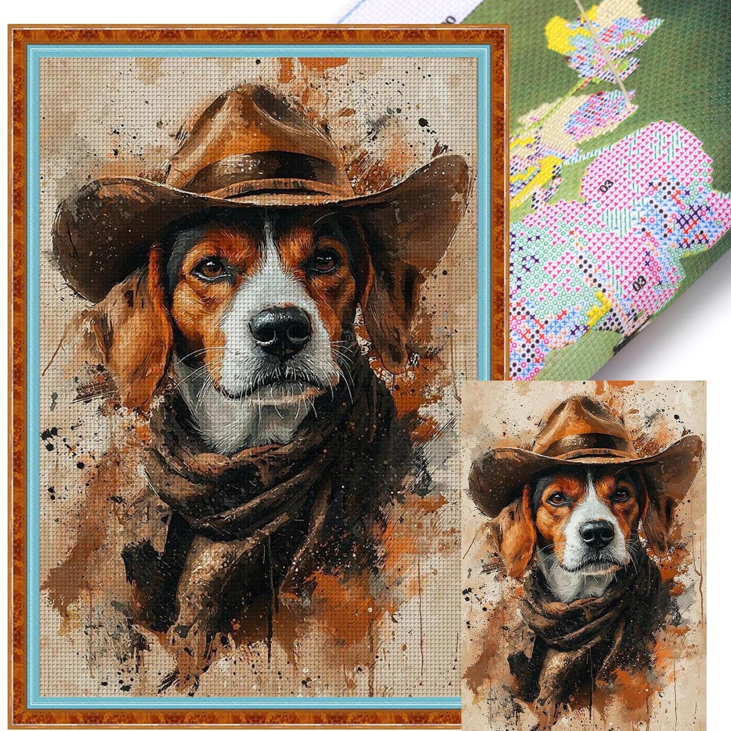 Cowboy Dog - Full 11CT Stamped Cross Stitch 40x60CM - Huacan