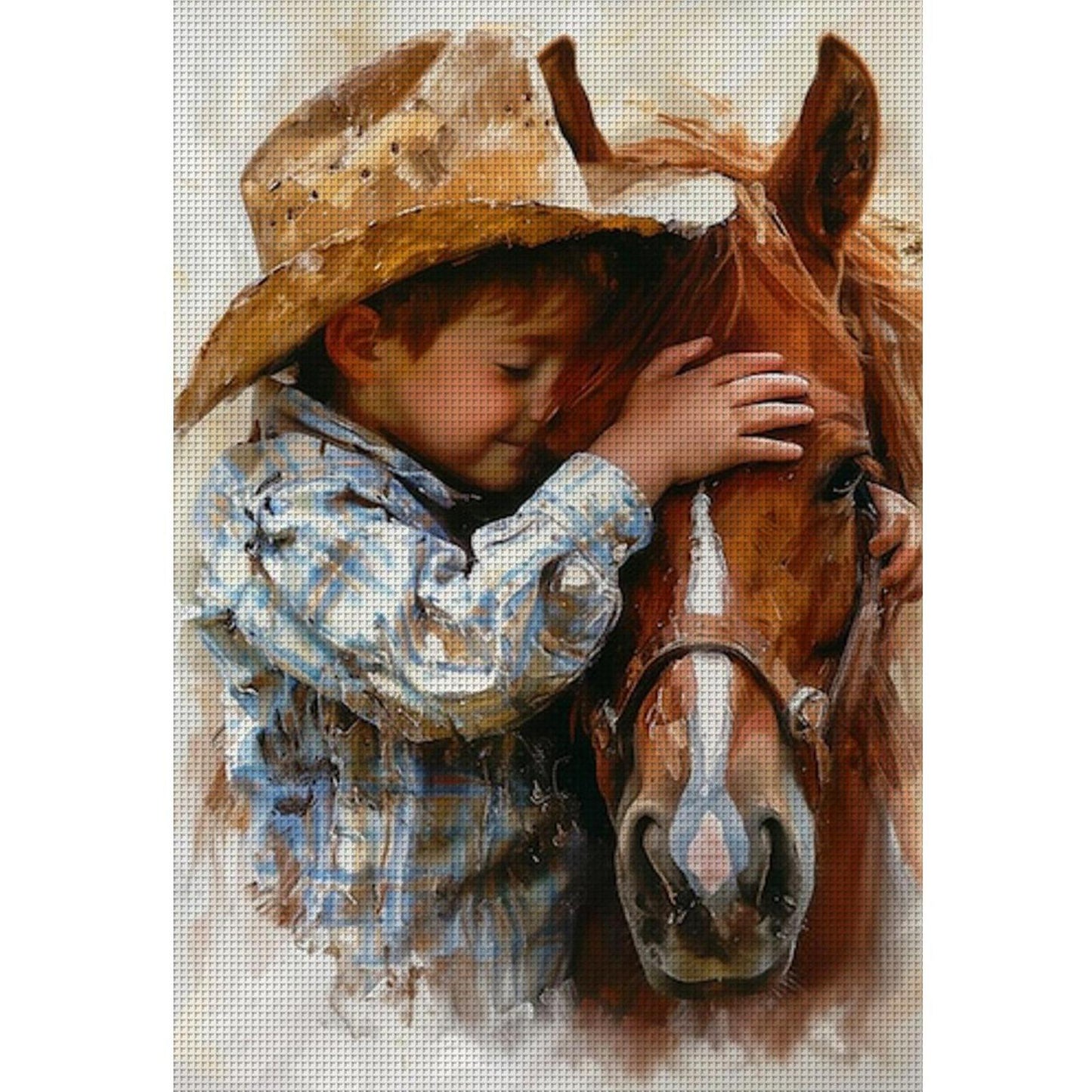 Cowboy Horse And Boy - Full 11CT Stamped Cross Stitch 40x60CM - Huacan