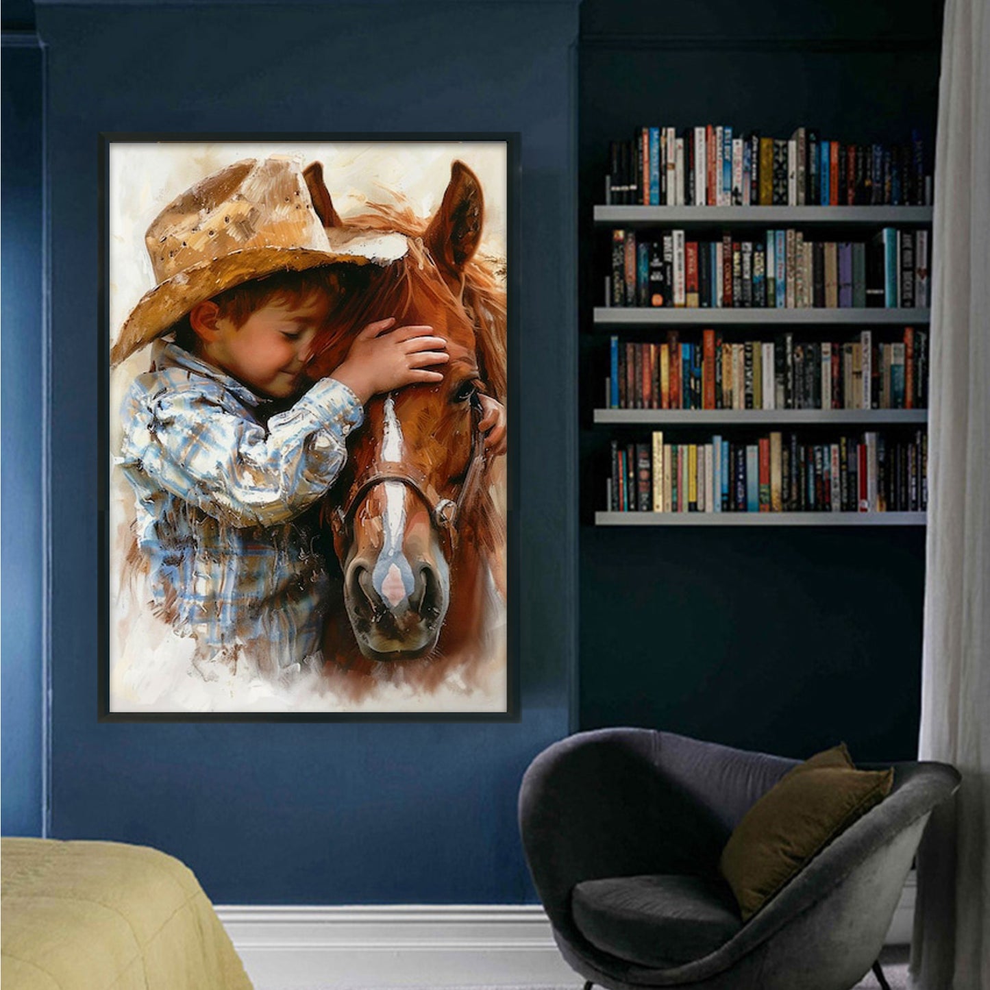 Cowboy Horse And Boy - Full 11CT Stamped Cross Stitch 40x60CM - Huacan