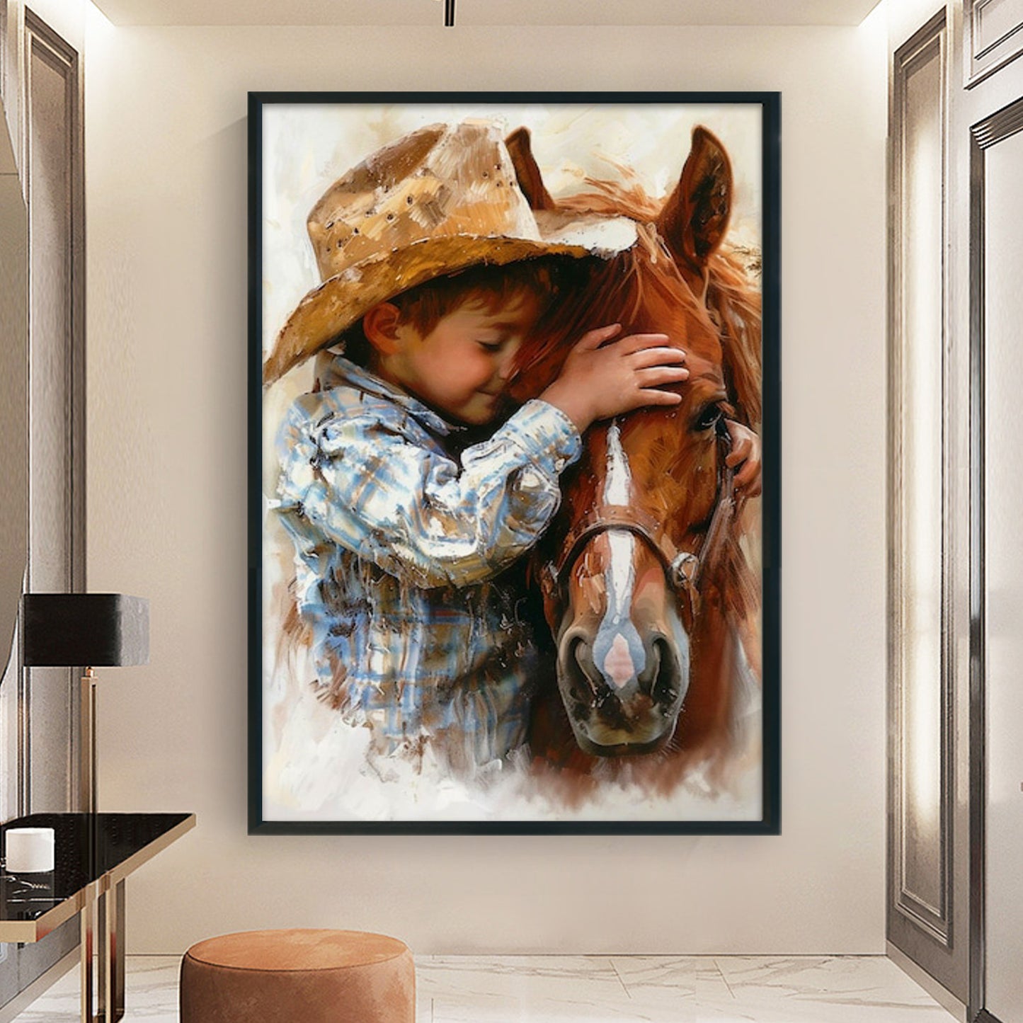 Cowboy Horse And Boy - Full 11CT Stamped Cross Stitch 40x60CM - Huacan