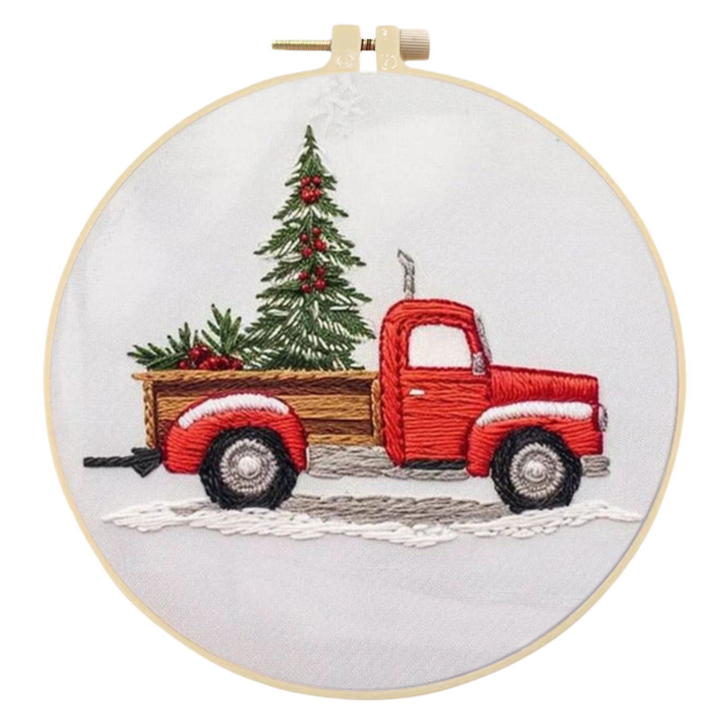 4PCS Christmas - DIY Embroidery Cross Stitch Kit with Pattern Cotton Threads Needles Hoop 15x15CM/5.91x5.91in