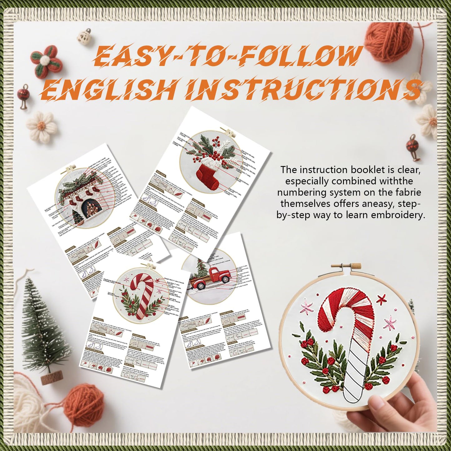 4PCS Christmas - DIY Embroidery Cross Stitch Kit with Pattern Cotton Threads Needles Hoop 15x15CM/5.91x5.91in