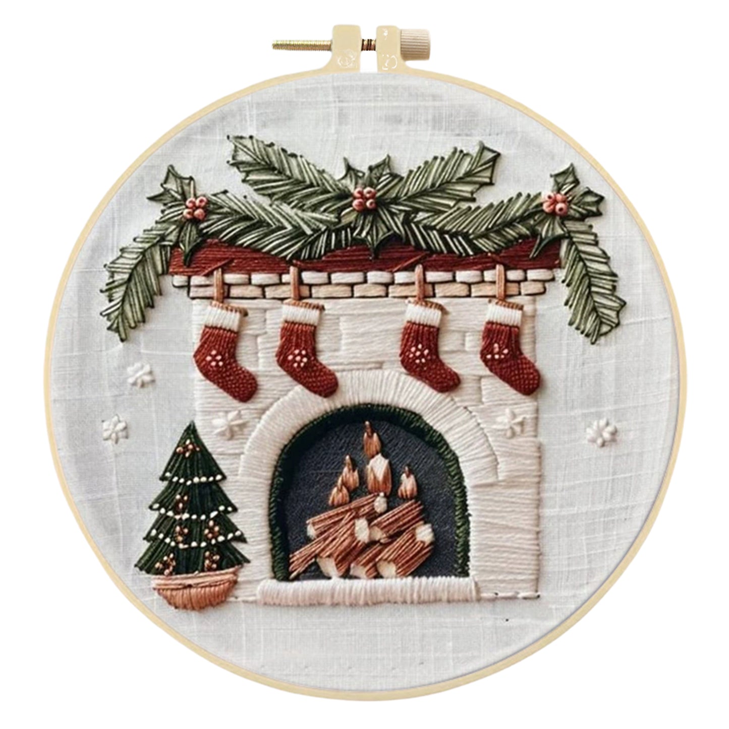 4PCS Christmas - DIY Embroidery Cross Stitch Kit with Pattern Cotton Threads Needles Hoop 15x15CM/5.91x5.91in