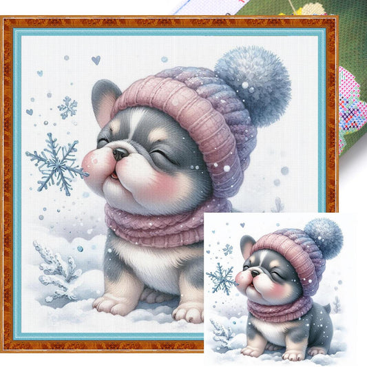 Christmas Dog - Full 11CT Stamped Cross Stitch 40x40CM - Yishu