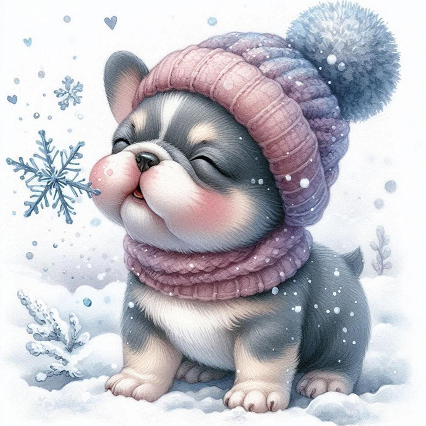 Christmas Dog - Full 11CT Stamped Cross Stitch 40x40CM - Yishu