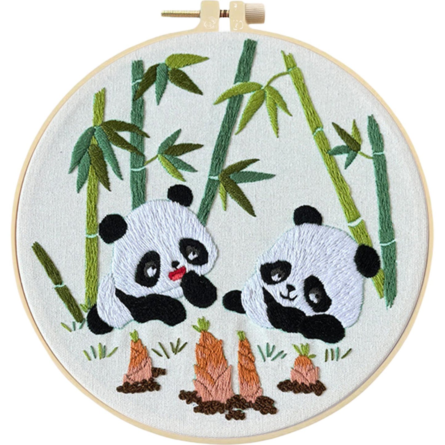 4PCS Panda - DIY Embroidery Cross Stitch Kit with Pattern Cotton Threads Needles Hoop 25x25CM/9.84x9.84in