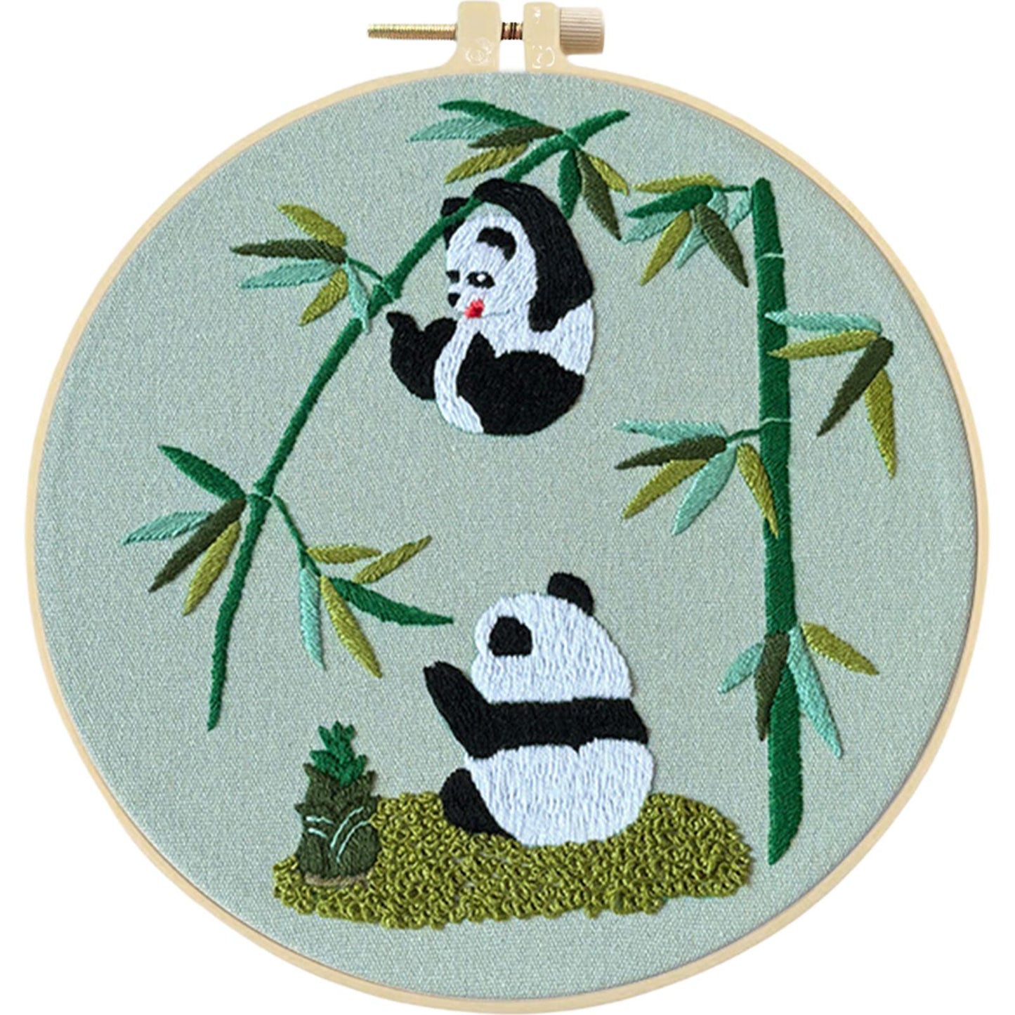 4PCS Panda - DIY Embroidery Cross Stitch Kit with Pattern Cotton Threads Needles Hoop 25x25CM/9.84x9.84in