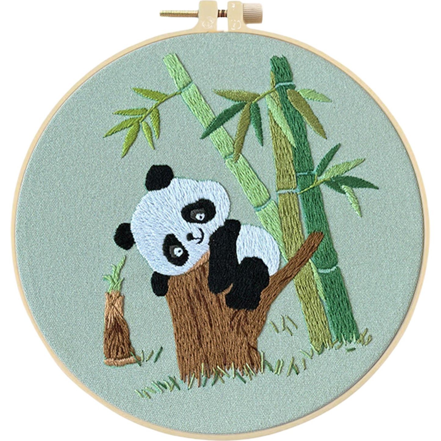 4PCS Panda - DIY Embroidery Cross Stitch Kit with Pattern Cotton Threads Needles Hoop 25x25CM/9.84x9.84in