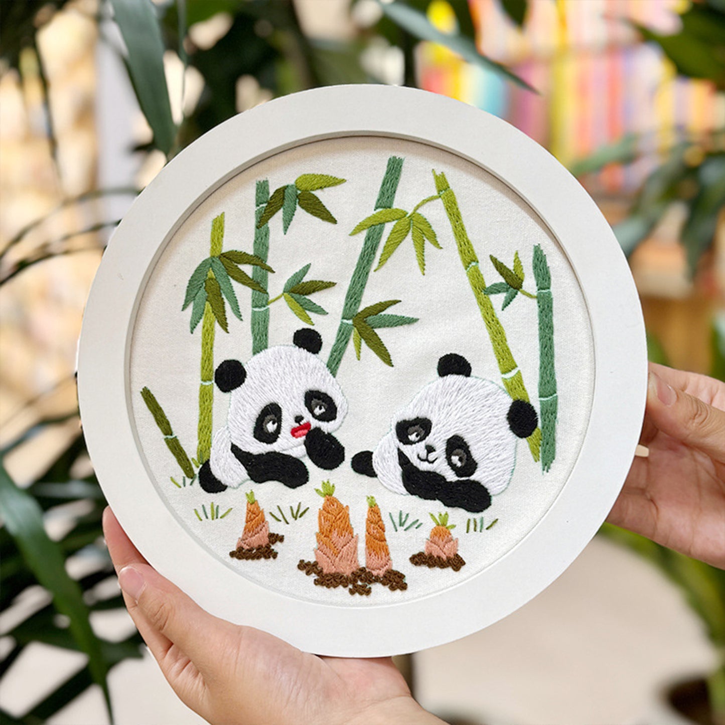 4PCS Panda - DIY Embroidery Cross Stitch Kit with Pattern Cotton Threads Needles Hoop 25x25CM/9.84x9.84in