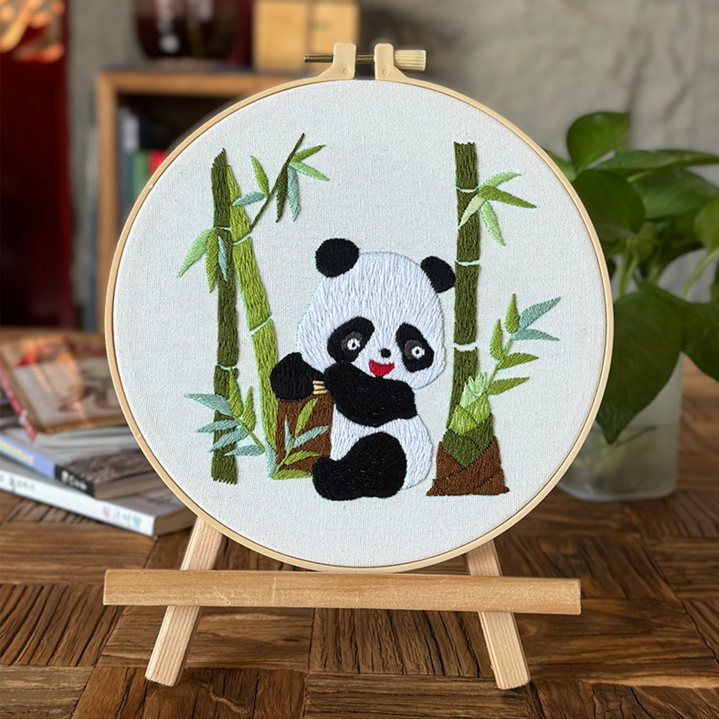 4PCS Panda - DIY Embroidery Cross Stitch Kit with Pattern Cotton Threads Needles Hoop 25x25CM/9.84x9.84in