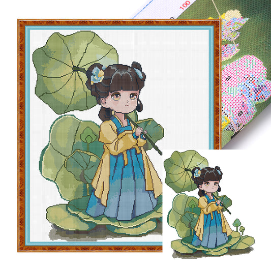 Lotus Charm - Partial 14CT Stamped Cross Stitch 48x53CM - Joy Sunday