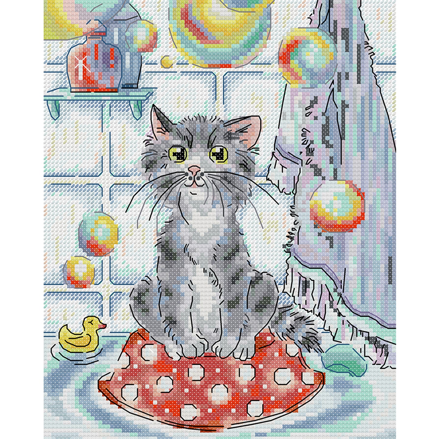 Cat And Soap Bubbles - Full 14CT Stamped Cross Stitch 21x27CM - Joy Sunday Backstitch