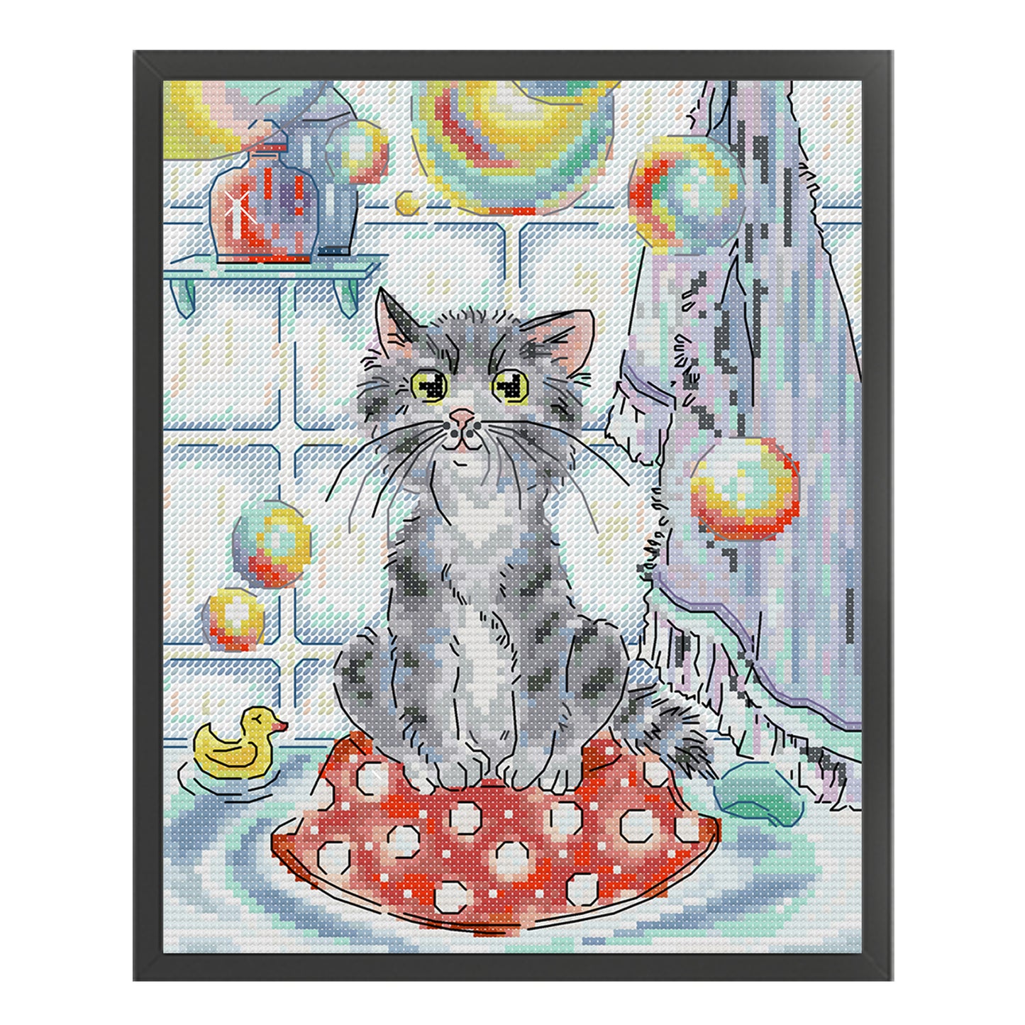 Cat And Soap Bubbles - Full 14CT Stamped Cross Stitch 21x27CM - Joy Sunday Backstitch
