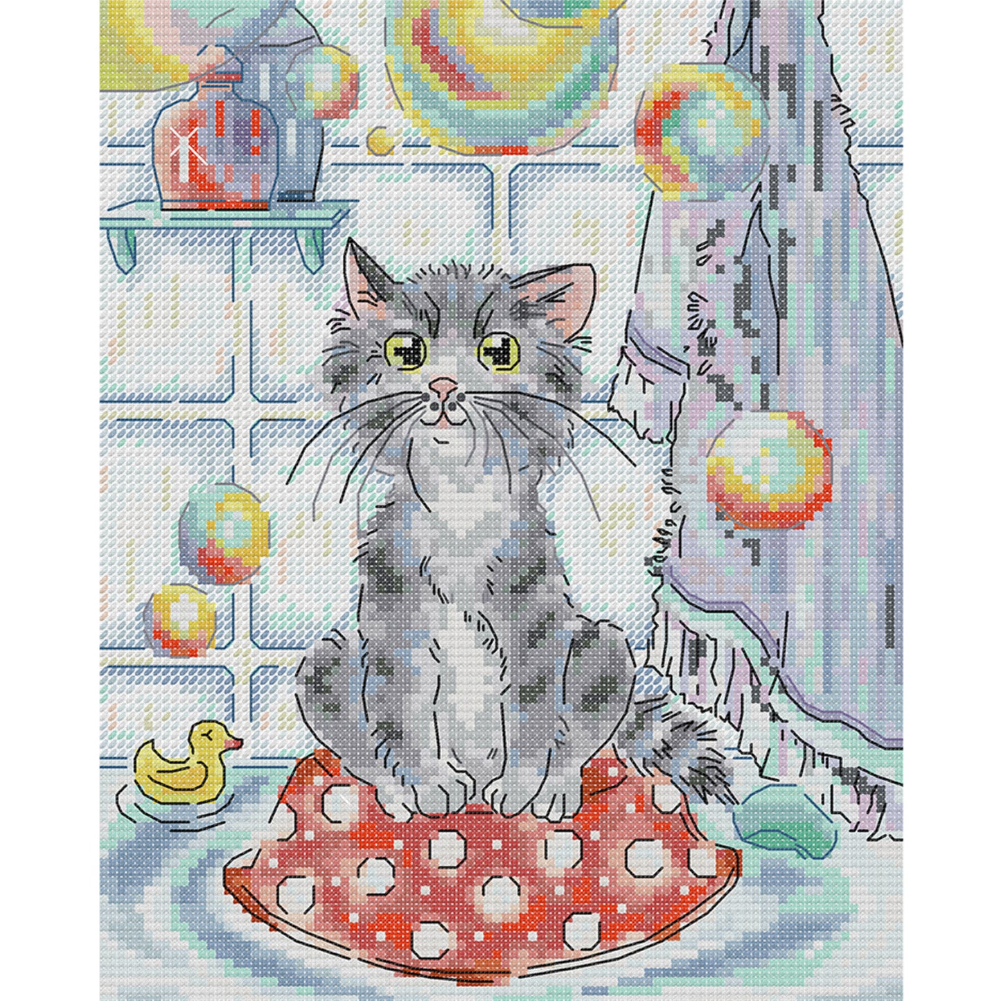Cat And Soap Bubbles - Full 14CT Stamped Cross Stitch 21x27CM - Joy Sunday Backstitch