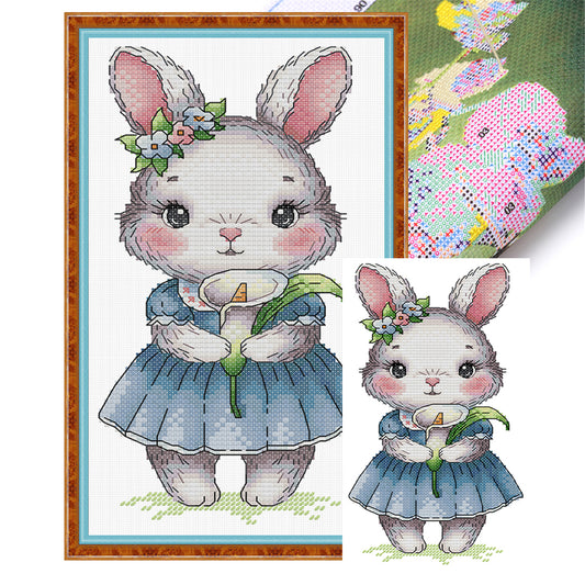 Rabbit And Calla Lily - Full 14CT Stamped Cross Stitch 15x27CM - Joy Sunday Backstitch