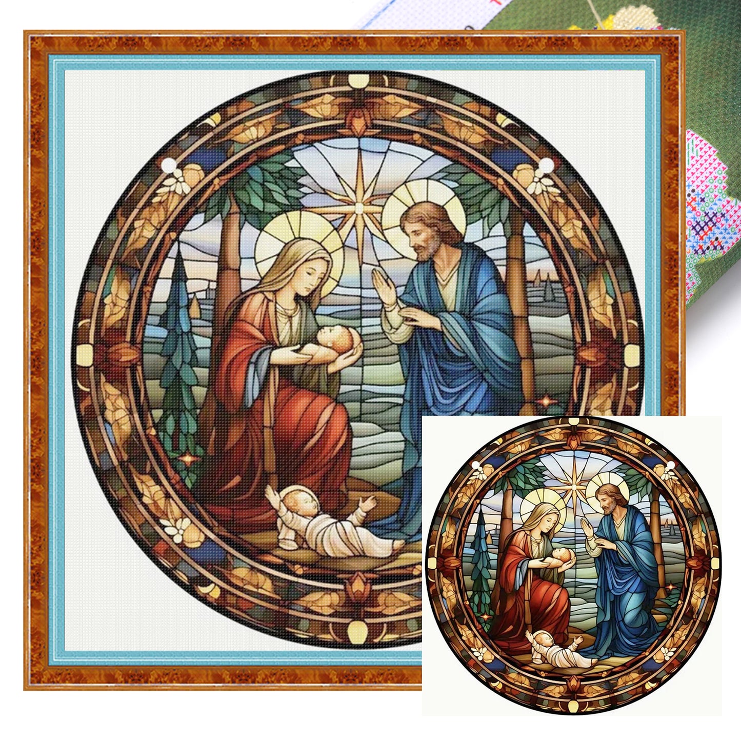Glass Painting - Jesus - Full 14CT Stamped Cross Stitch 40x40CM - Huacan