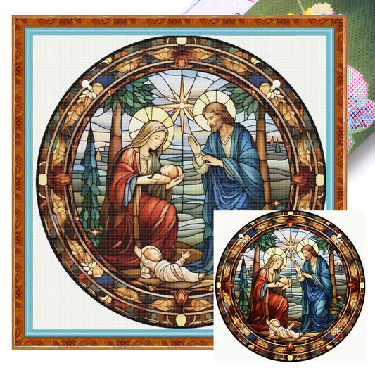 Glass Painting - Jesus - Full 14CT Stamped Cross Stitch 40x40CM - Huacan