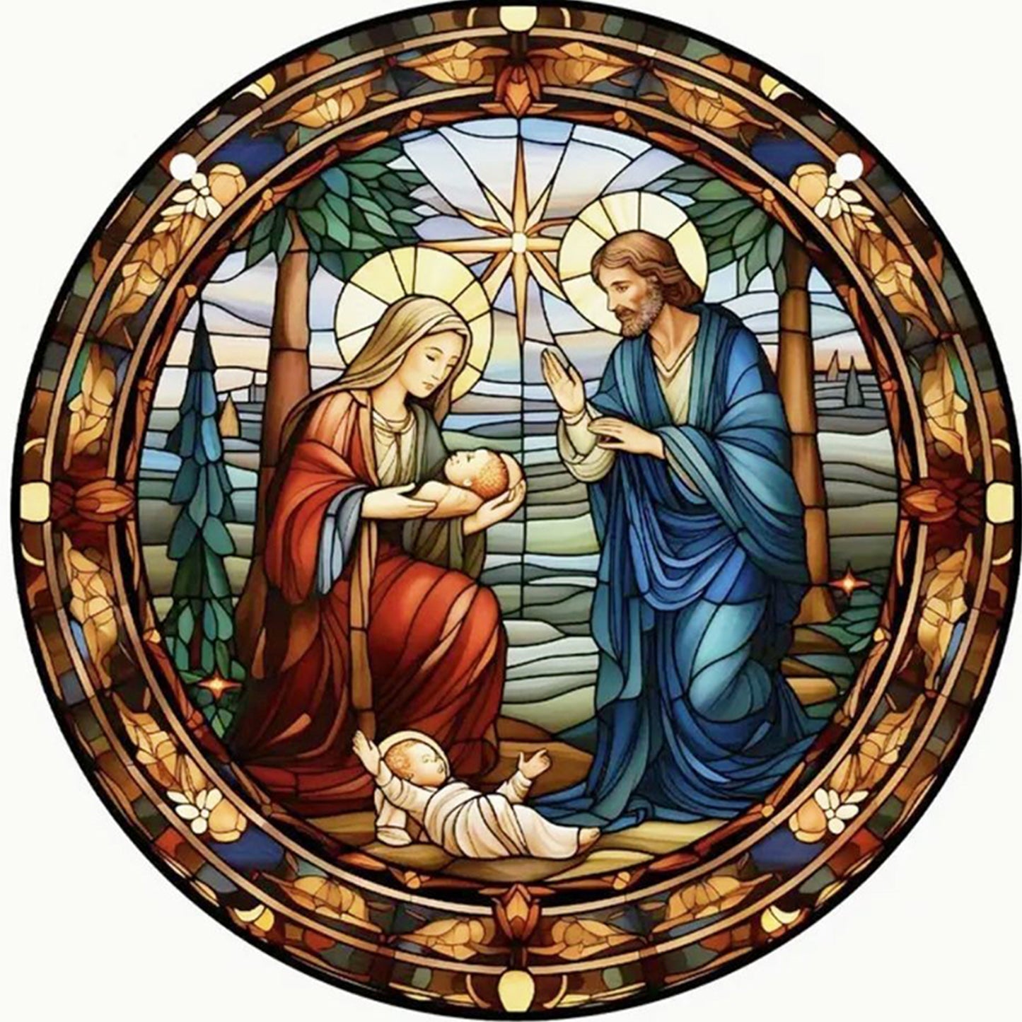 Glass Painting - Jesus - Full 14CT Stamped Cross Stitch 40x40CM - Huacan