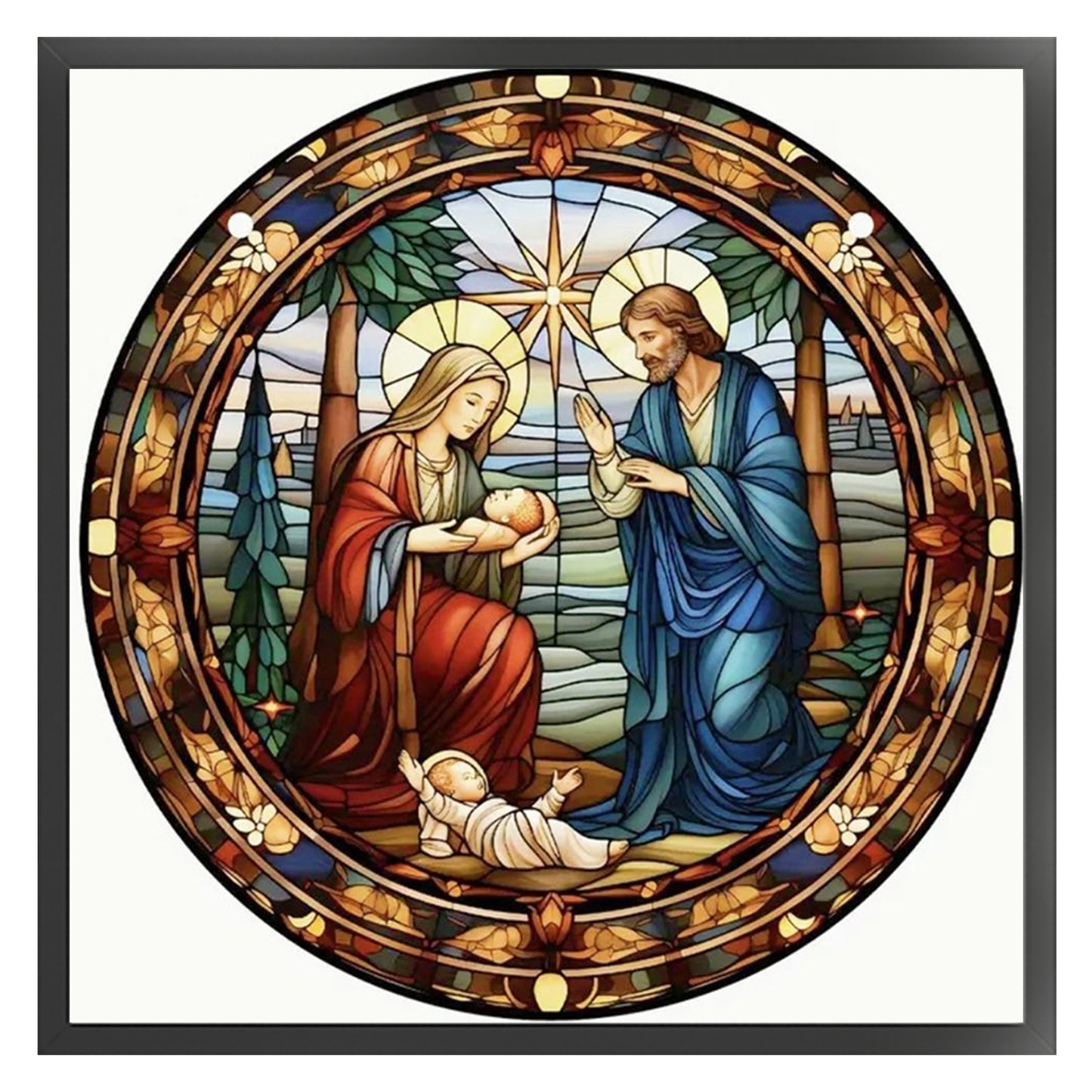 Glass Painting - Jesus - Full 14CT Stamped Cross Stitch 40x40CM - Huacan
