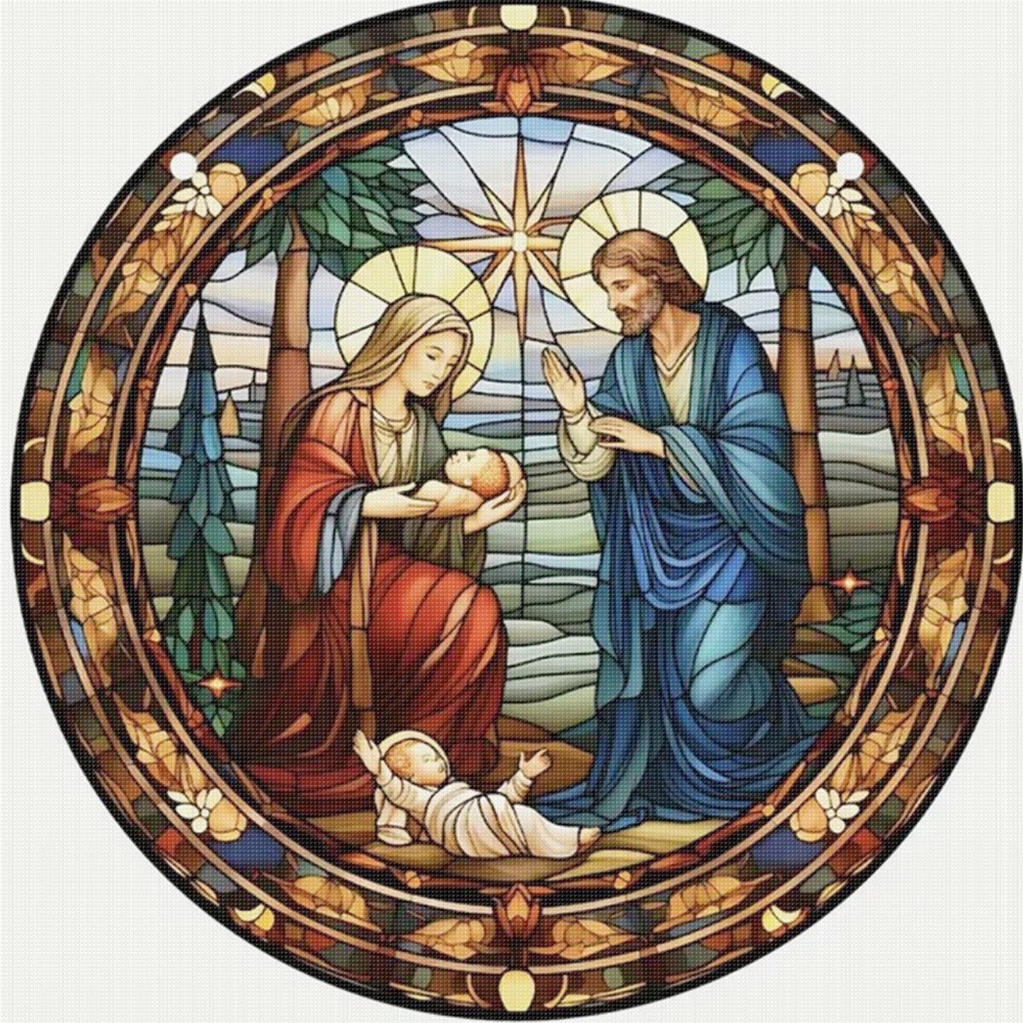 Glass Painting - Jesus - Full 14CT Stamped Cross Stitch 40x40CM - Huacan