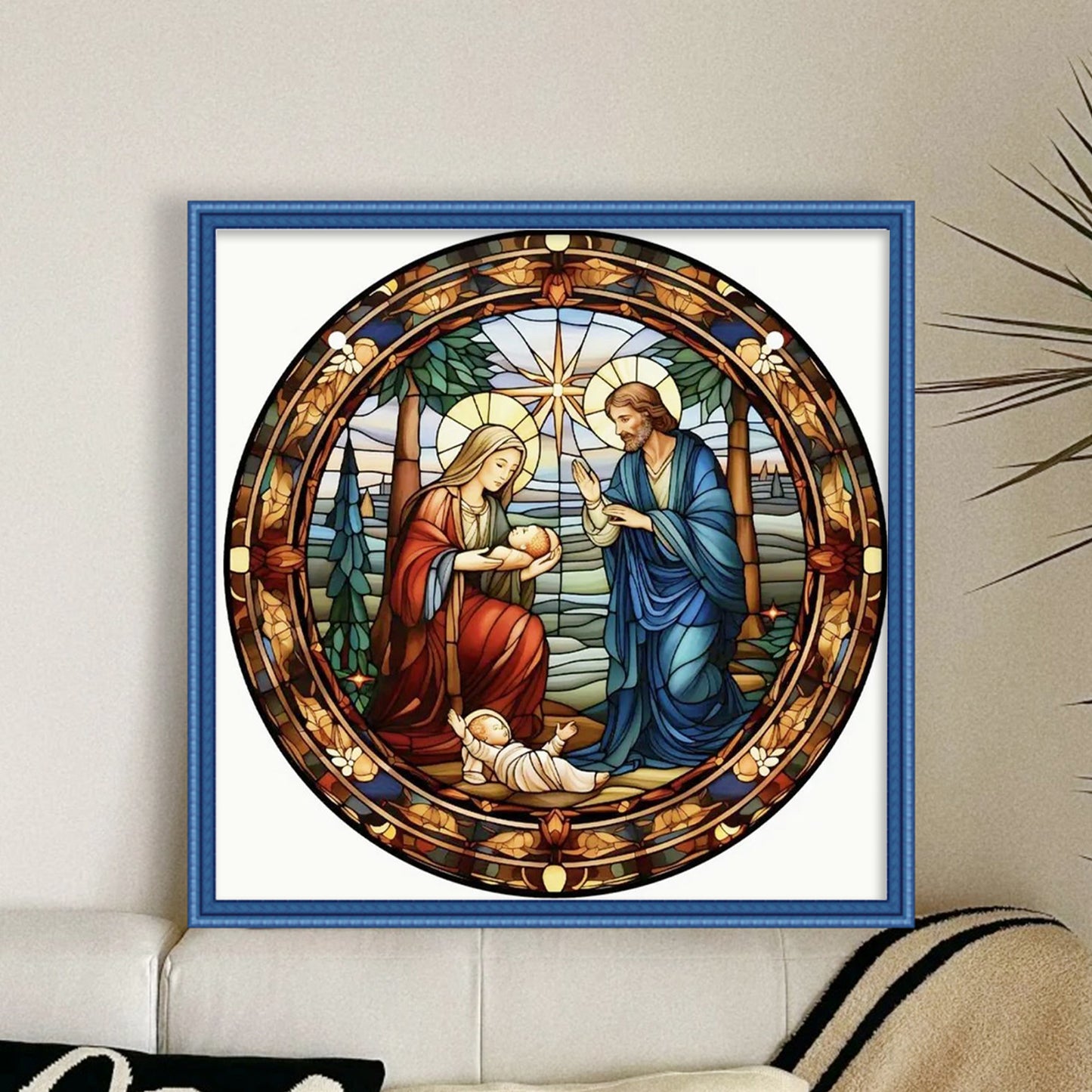 Glass Painting - Jesus - Full 14CT Stamped Cross Stitch 40x40CM - Huacan