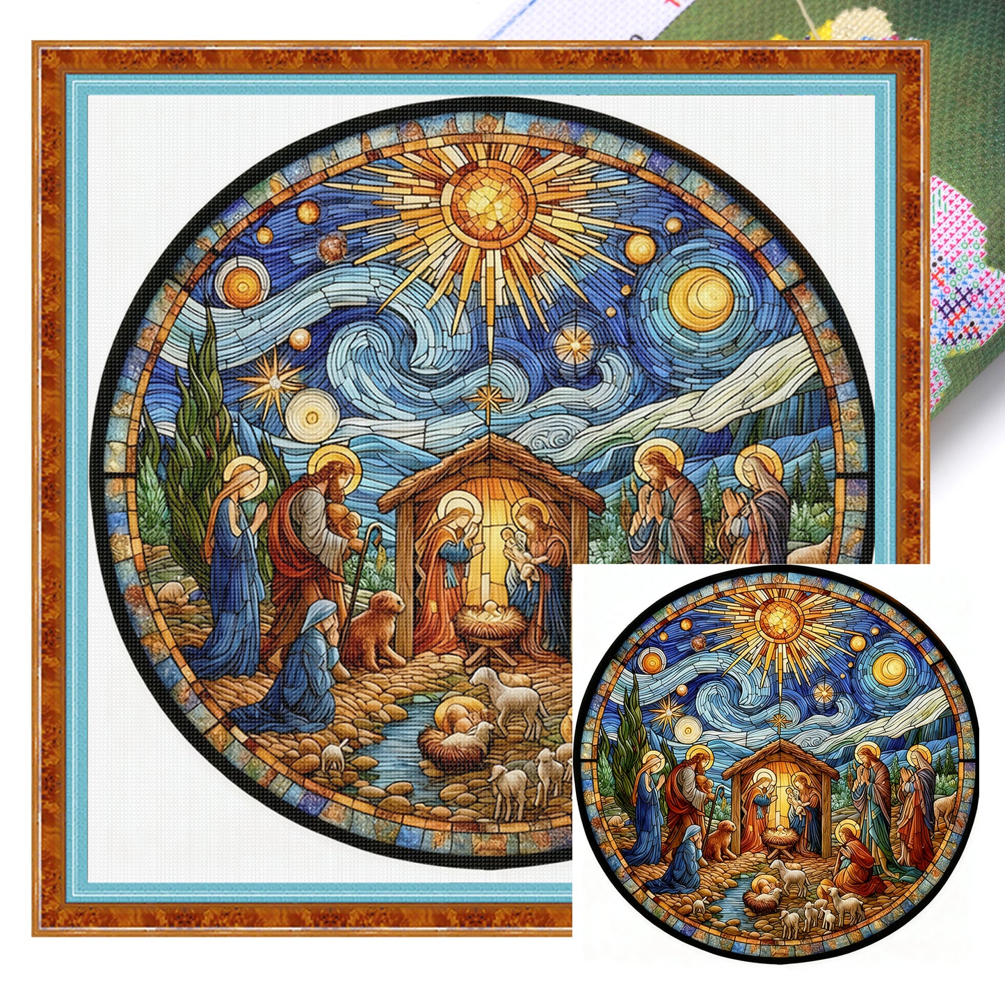 Glass Painting - Jesus - Full 14CT Stamped Cross Stitch 40x40CM - Huacan