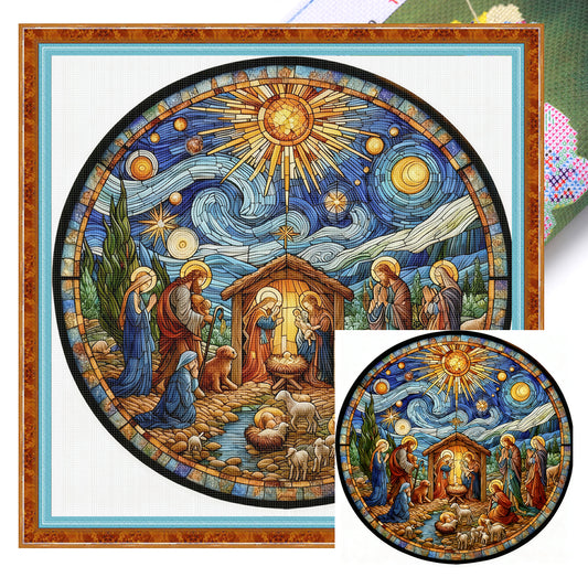 Glass Painting - Jesus - Full 14CT Stamped Cross Stitch 40x40CM - Huacan