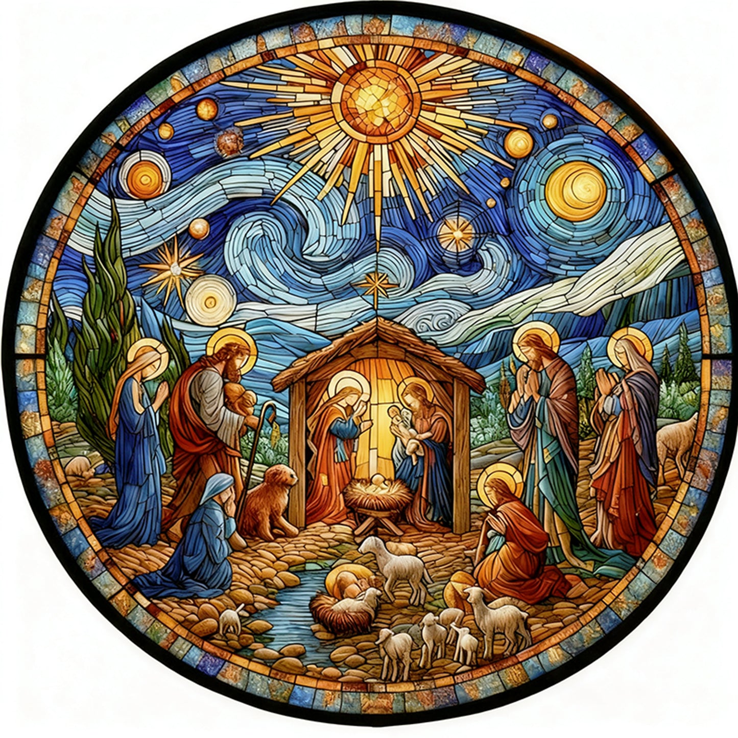 Glass Painting - Jesus - Full 14CT Stamped Cross Stitch 40x40CM - Huacan