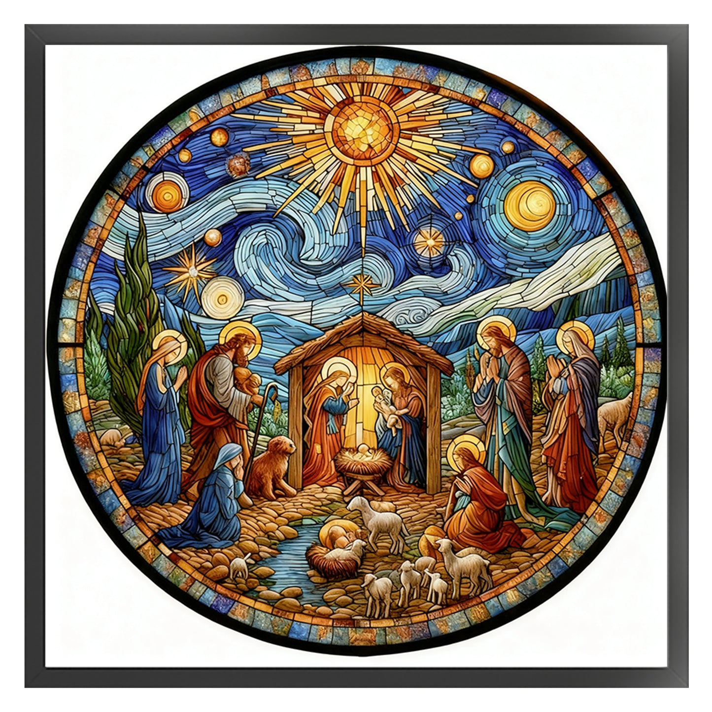 Glass Painting - Jesus - Full 14CT Stamped Cross Stitch 40x40CM - Huacan