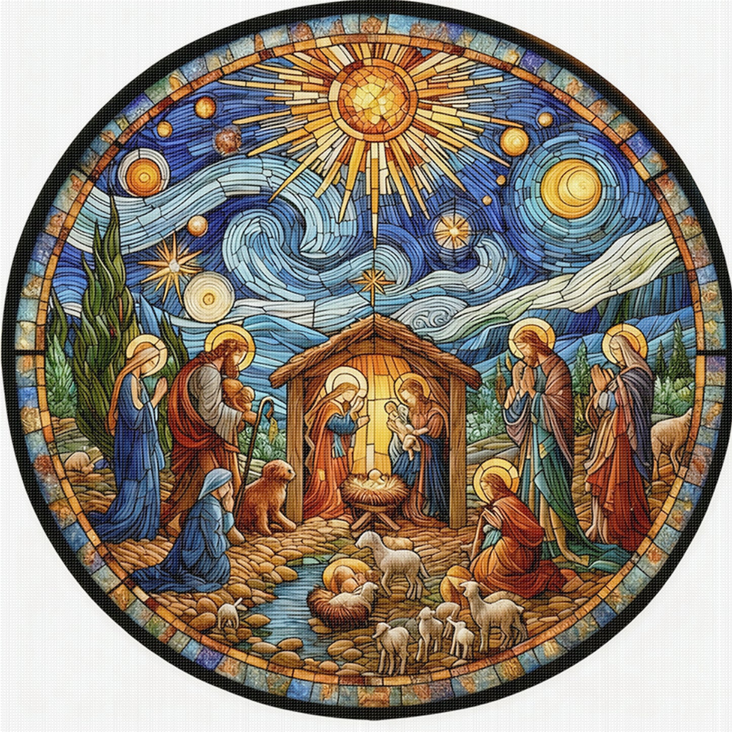 Glass Painting - Jesus - Full 14CT Stamped Cross Stitch 40x40CM - Huacan