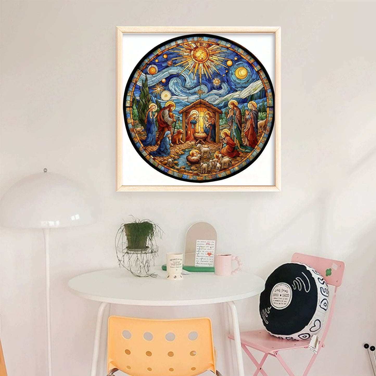 Glass Painting - Jesus - Full 14CT Stamped Cross Stitch 40x40CM - Huacan