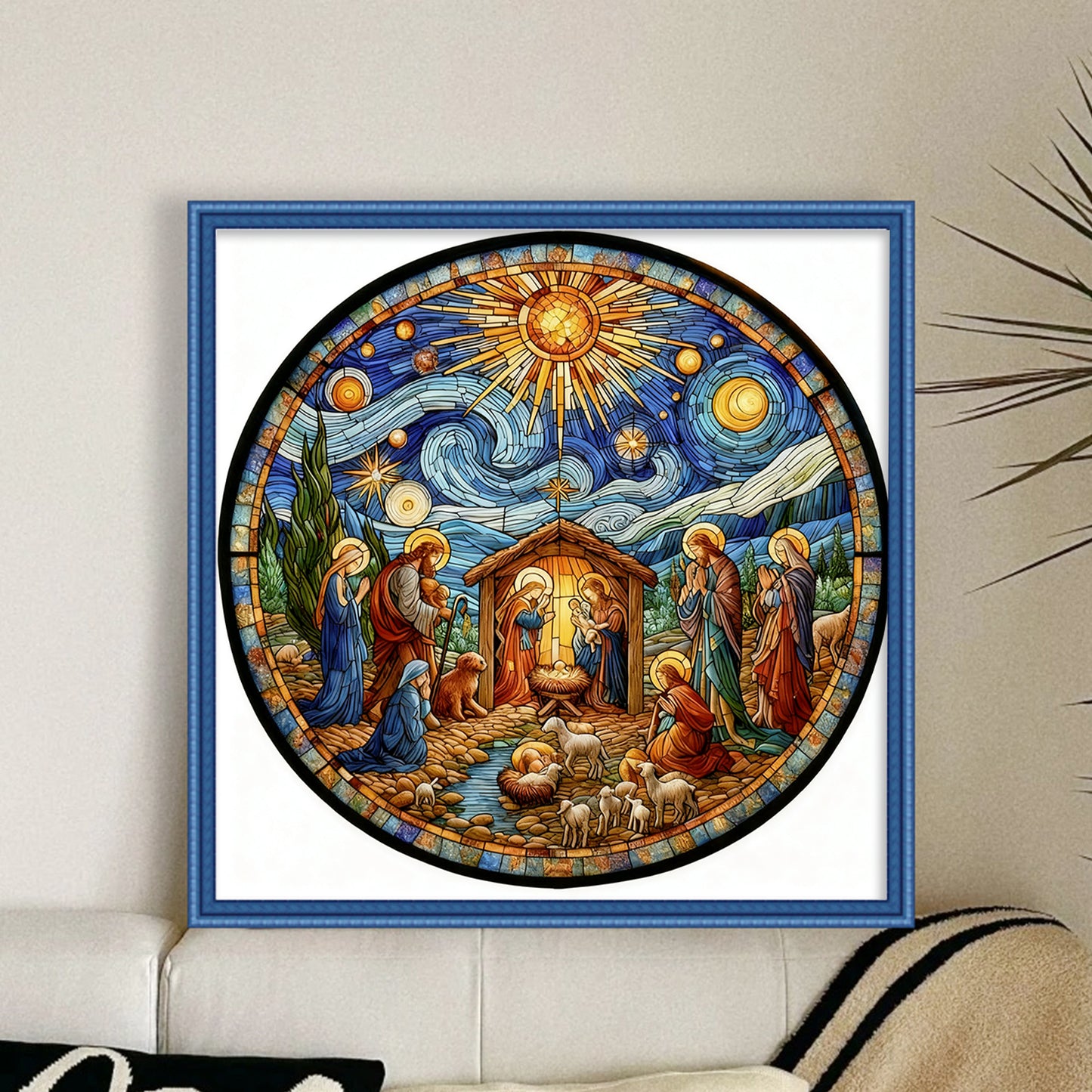Glass Painting - Jesus - Full 14CT Stamped Cross Stitch 40x40CM - Huacan