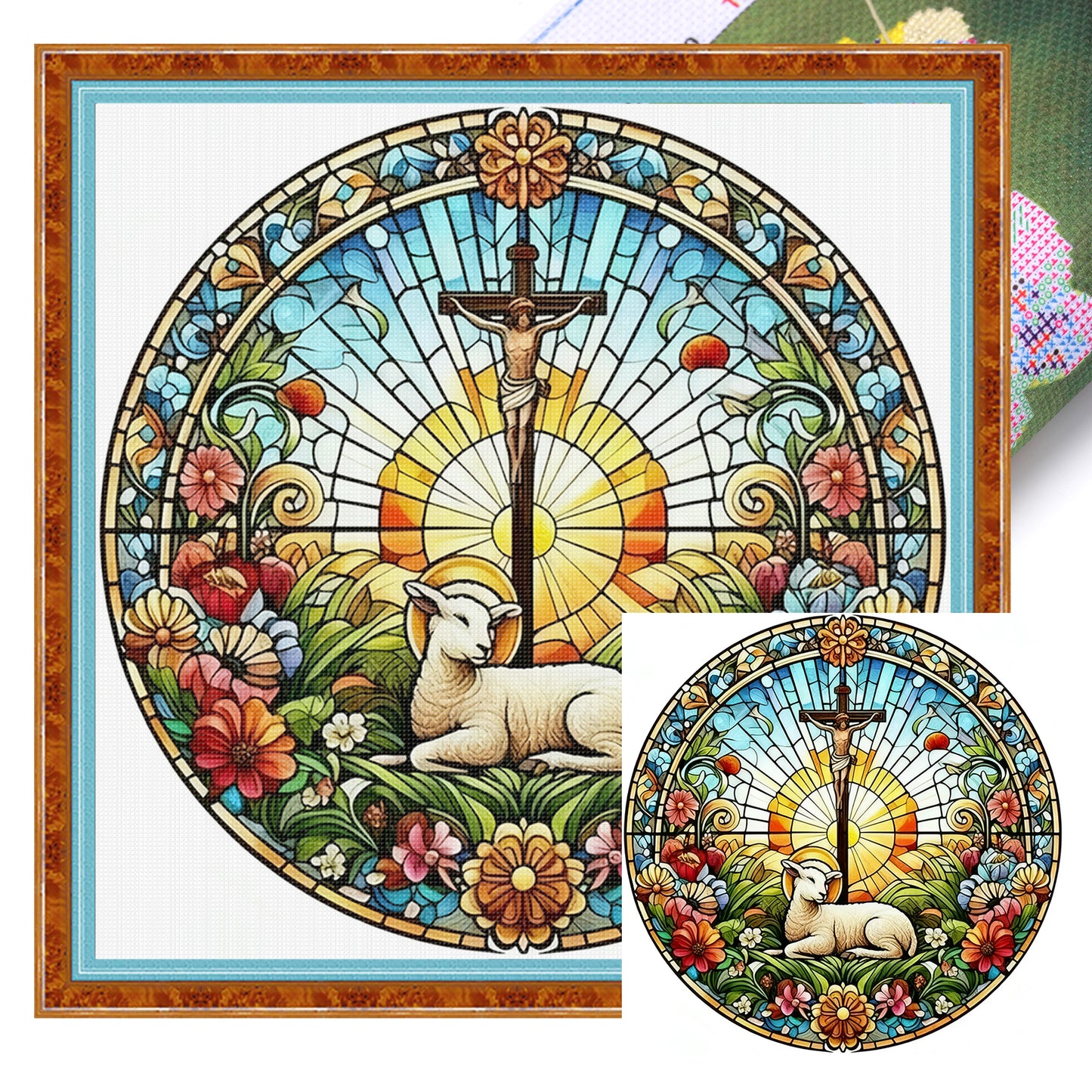 Glass Painting - Cross - Full 14CT Stamped Cross Stitch 40x40CM - Huacan