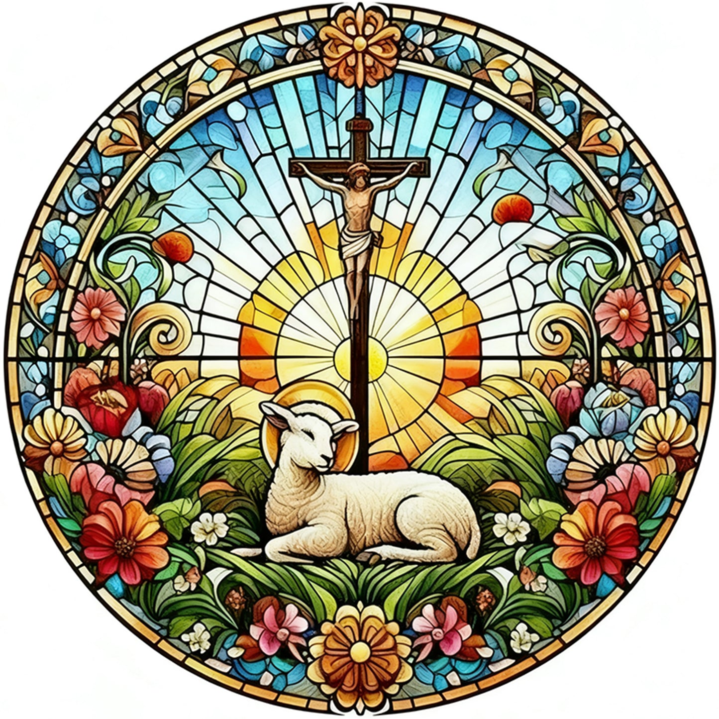 Glass Painting - Cross - Full 14CT Stamped Cross Stitch 40x40CM - Huacan